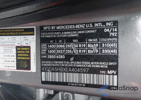 2014 Mercedes-Benz Ml 350 4Matic from USA, damaged, VIN 4JGDA5HBXEA404597